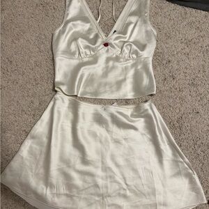 Elegant Cream Satin Two-Piece Set